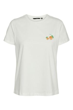 Vero Moda Dames shirt km ronde hals kort Vero Moda 10305651 snow white print oranges