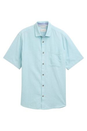 Tom Tailor Heren overhemd km Tom Tailor 1045098 37198 pastel turquoise chambrey