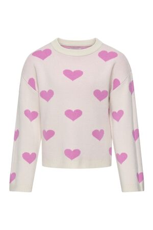 kids only Meisjes trui lm ronde hals kort kids only 15339603 birch/ pattern heart fuchsia